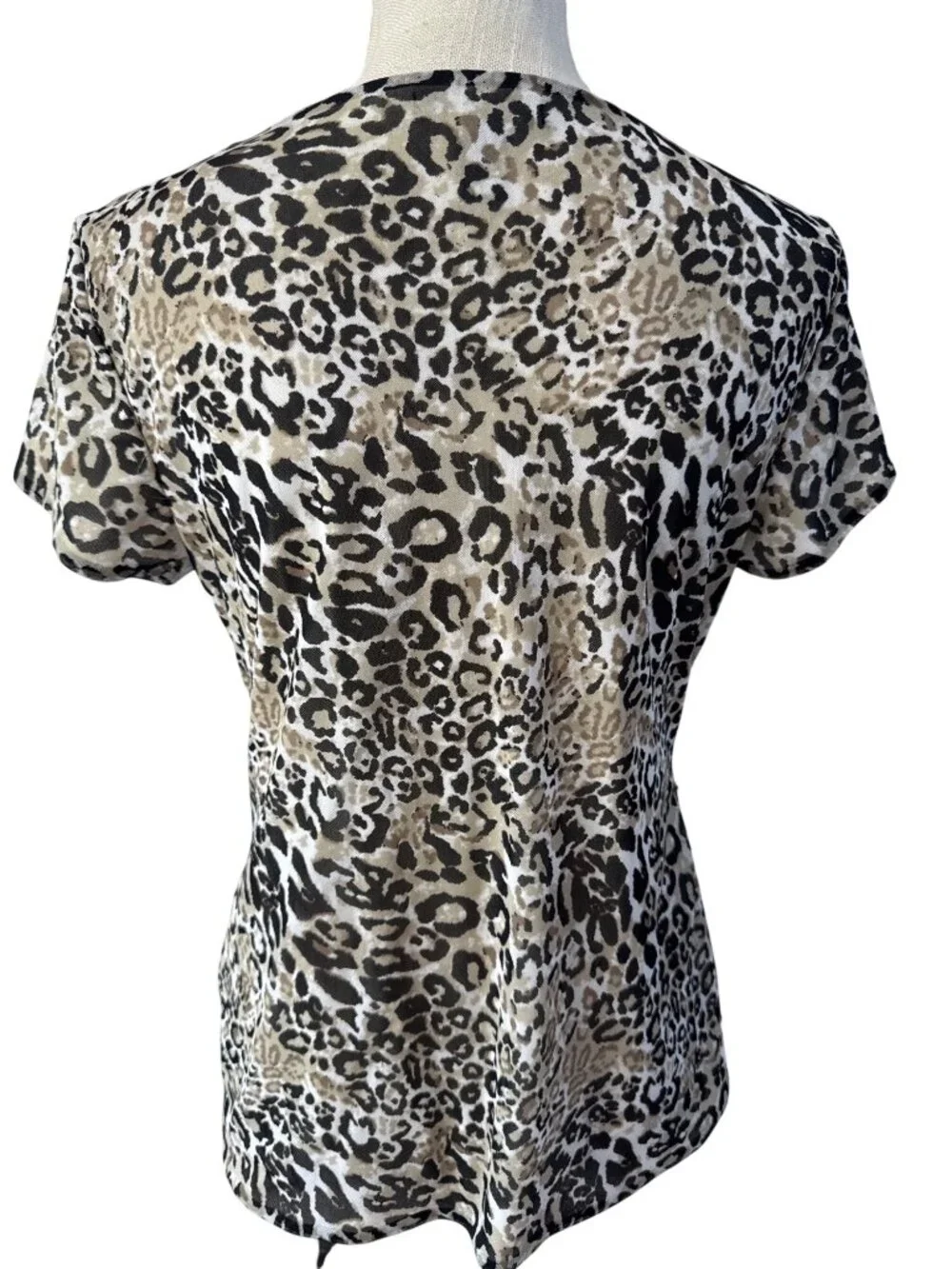 Style & Co Leopard Print V-Neck Short Sleeve Ruched Top Size L - Picture 5 of 8
